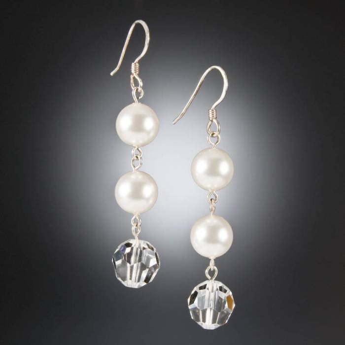 Cercei argint cristale perle swarovski lungi