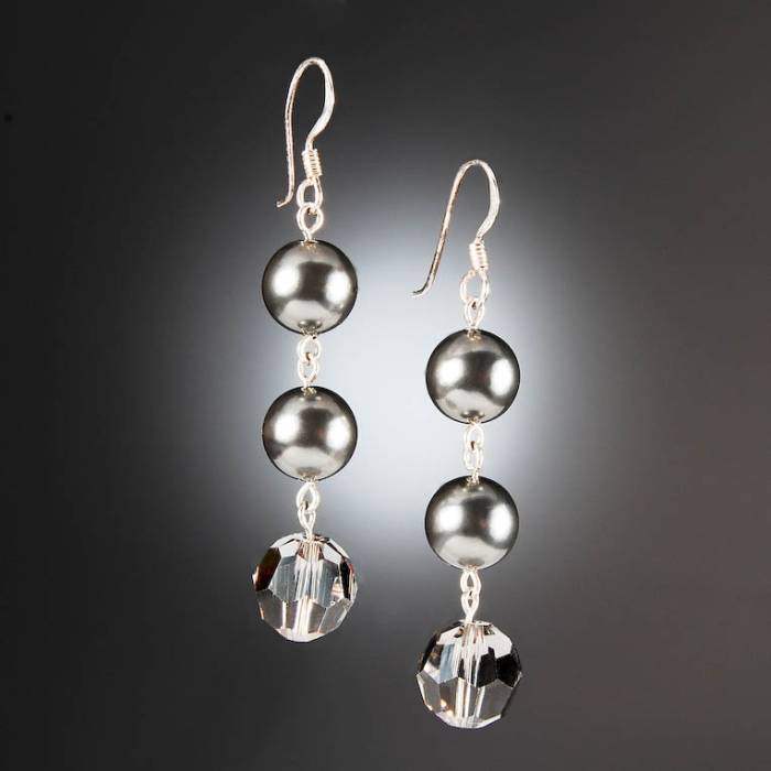 Cercei argint cristale perle swarovski lungi
